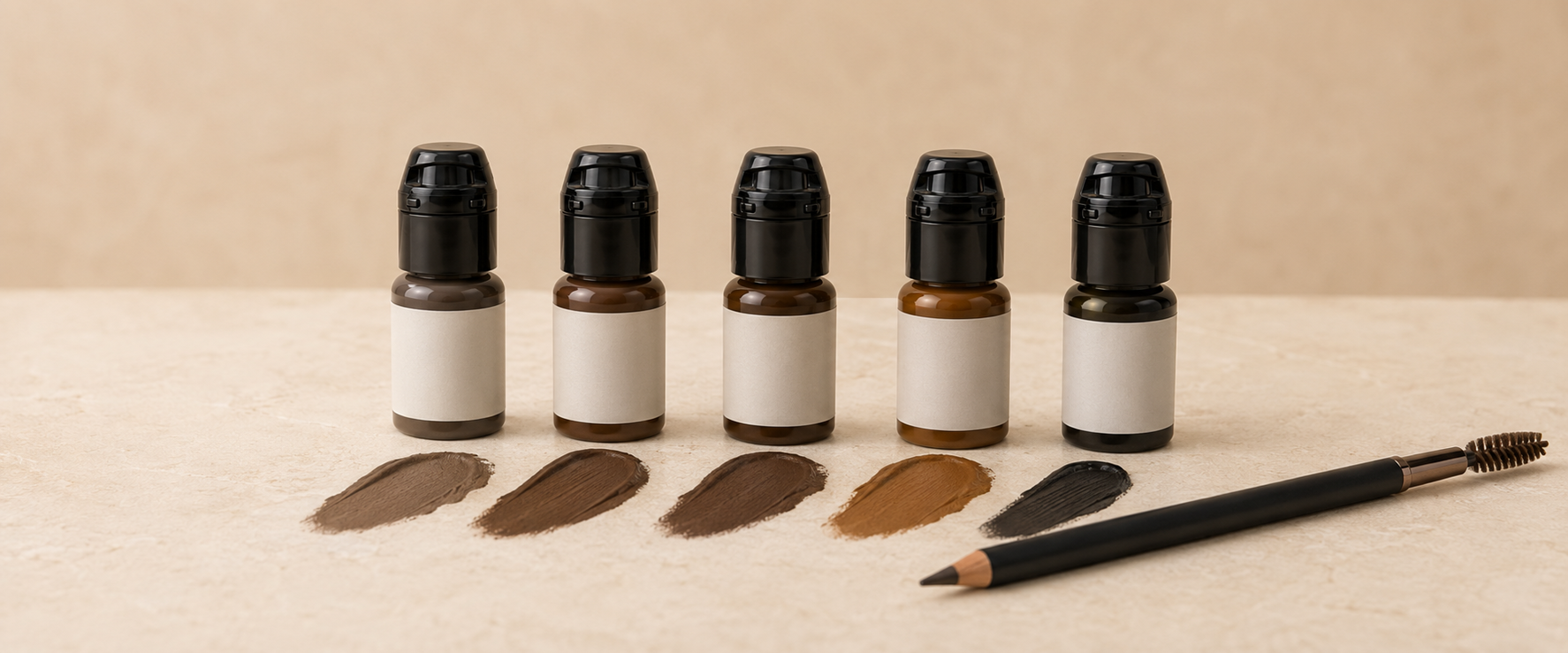Pigment för PMU-bryn i bruna och svarta nyanser med färgprover