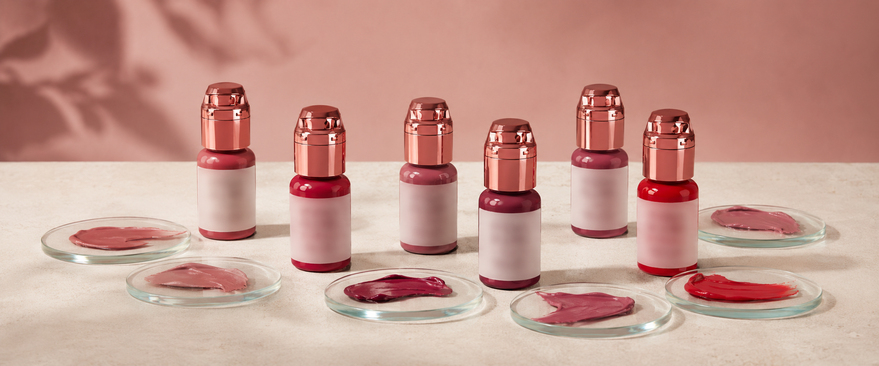 PMU-pigment för läppar i rosa, röda och bäriga nyanser