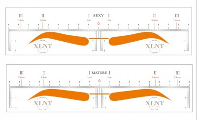 Självhäftande ögonbrynslinjal med förtryckt mall i 10-pack för symmetrisk uppmätning vid microblading och PMU.