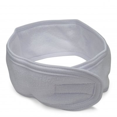 Vitt hårband i microfiber med kardborrestängning för fransförlängning, lash lift, microblading och PMU-behandlingar.