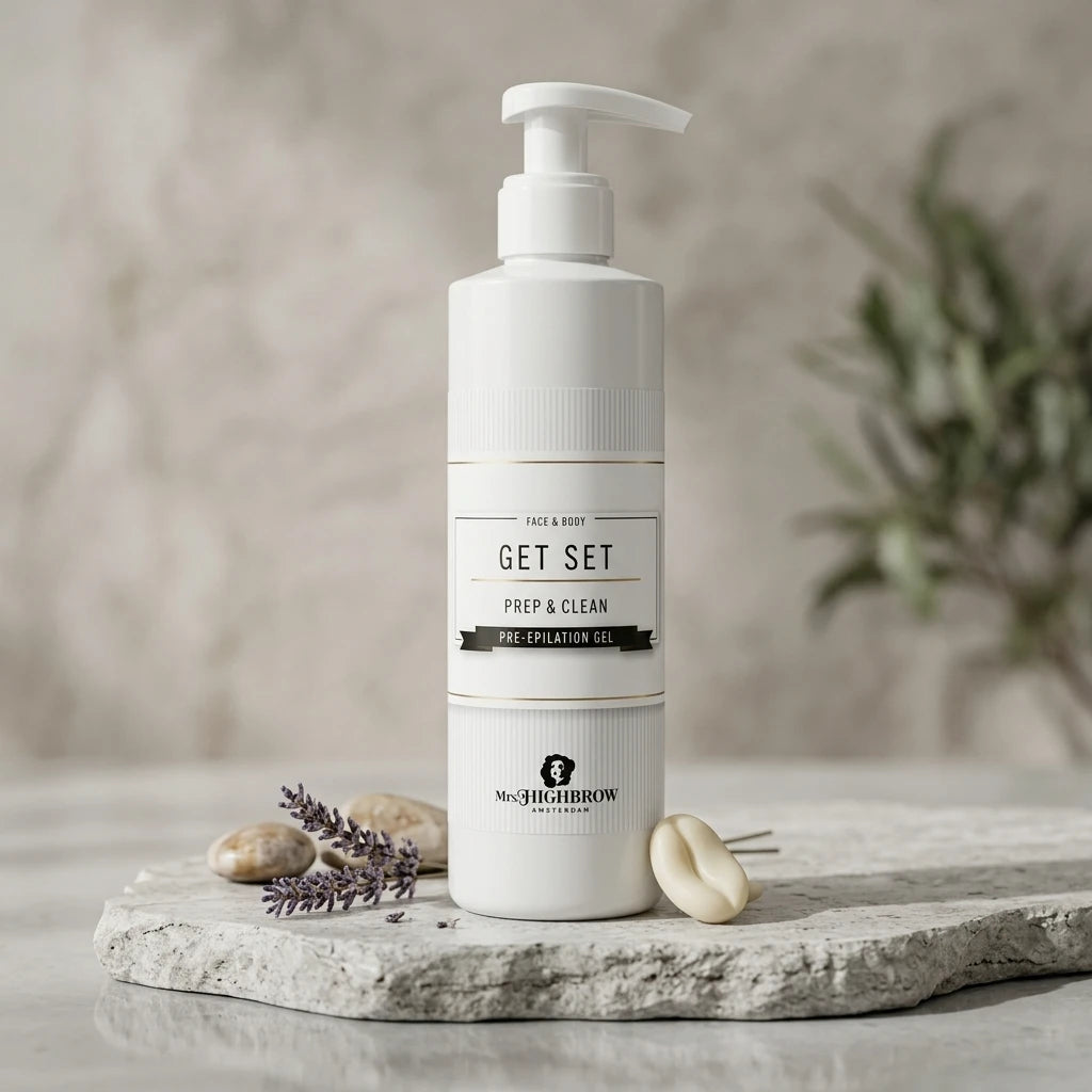 Get Set Pre Epilation Gel 100 ml på ljus stenplatta med lavendel, förbehandlingsgel för vaxning