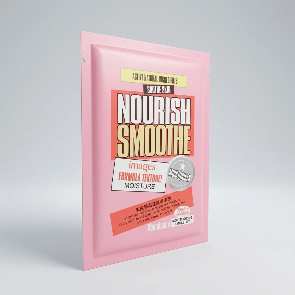 Hyaluronic Face Mask 5-pack – rosa förpackning vinklad stående mot ljusgrå bakgrund