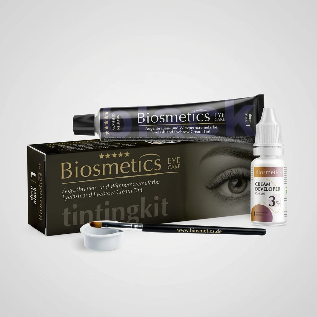 BIOSMETICS Intensive Tinting Kit Mini Deep Black – färgtuб, 3% developer, blandkopp och pensel