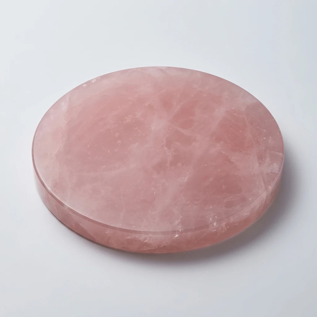 Ovanifrån vänster: rosa jadesten med naturlig kristallstruktur, används som limplatta vid lashbehandling.