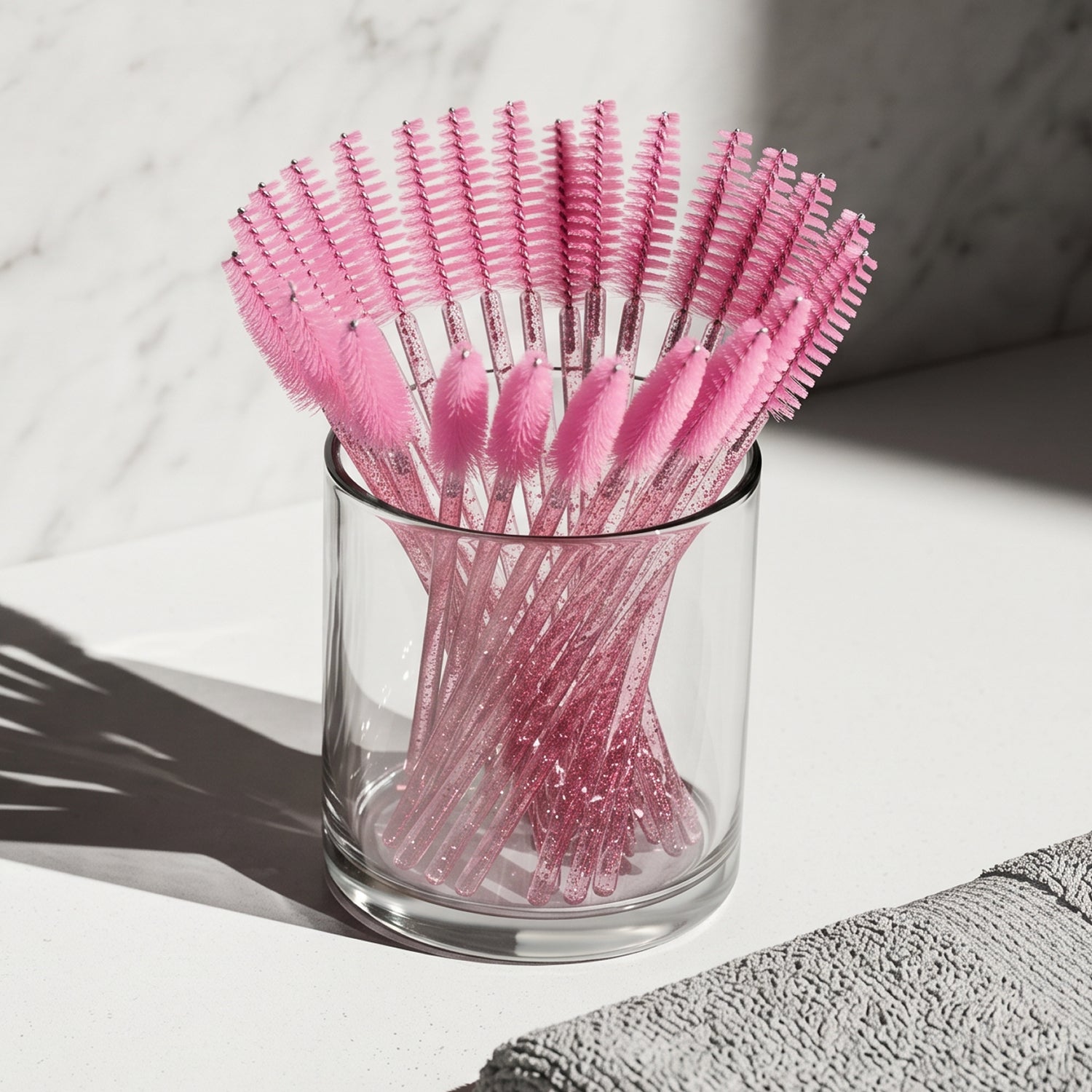 Mascaraborste Silikon Glitter "Rosa" 50st