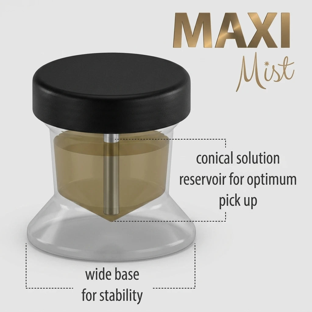 Maximist extra Behållare i genomskinlig plast med svart lock, bred stabil bas och en konisk innerbehållare.