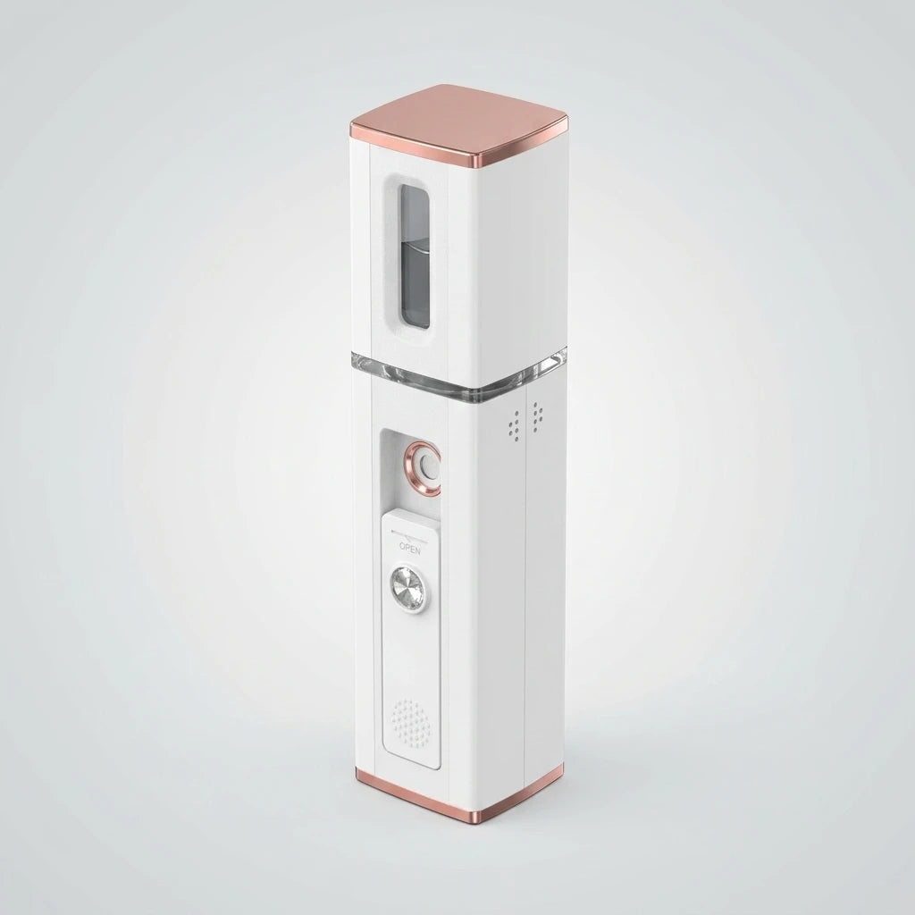 Nano Mister Vit i isometrisk vy – vit enhet med stor vattentank och USB-laddning