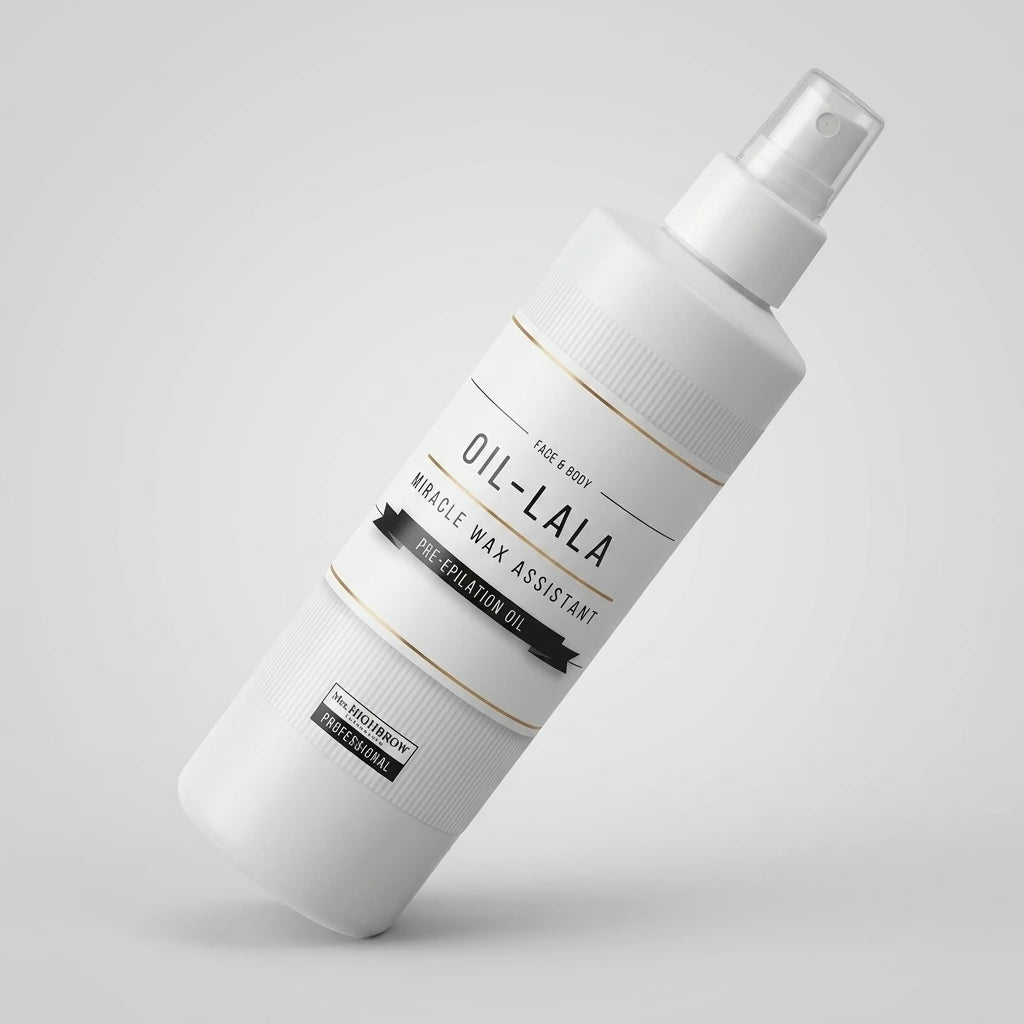 Isometrisk vy av Miracle Wax Oil 250ml sprayflaska från Mrs. Highbrow – skyddar huden vid hårborttagning.