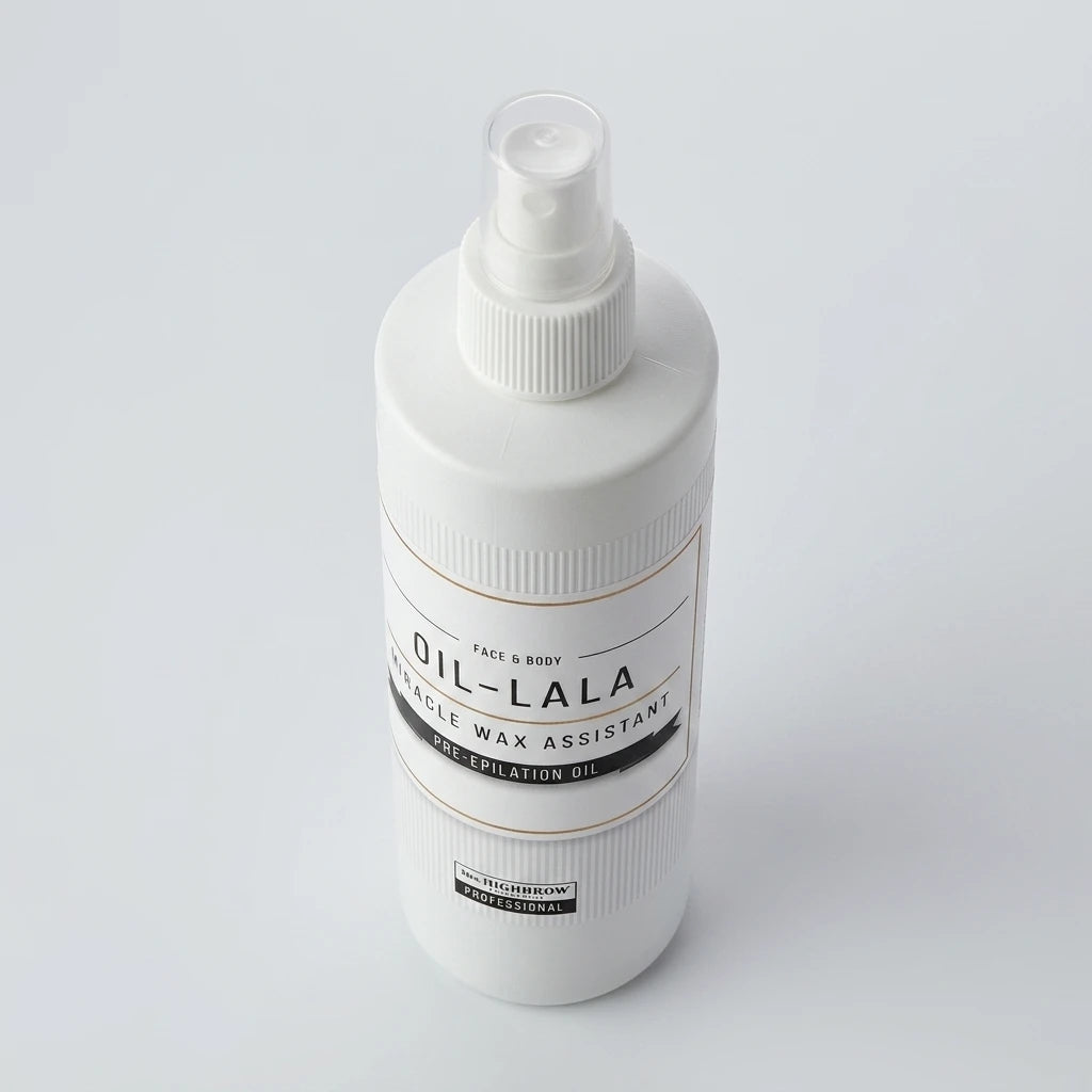 Ovanifrånvy av Mrs. Highbrow Miracle Wax Oil 250ml – naturlig olja för skonsam professionell vaxning.