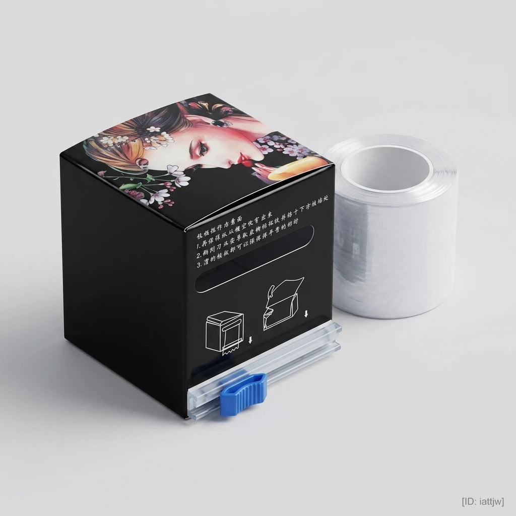 Plastic Wrap dispenser med inbyggd skärare och rulle transparent plastfolie för lash lift och PMU.