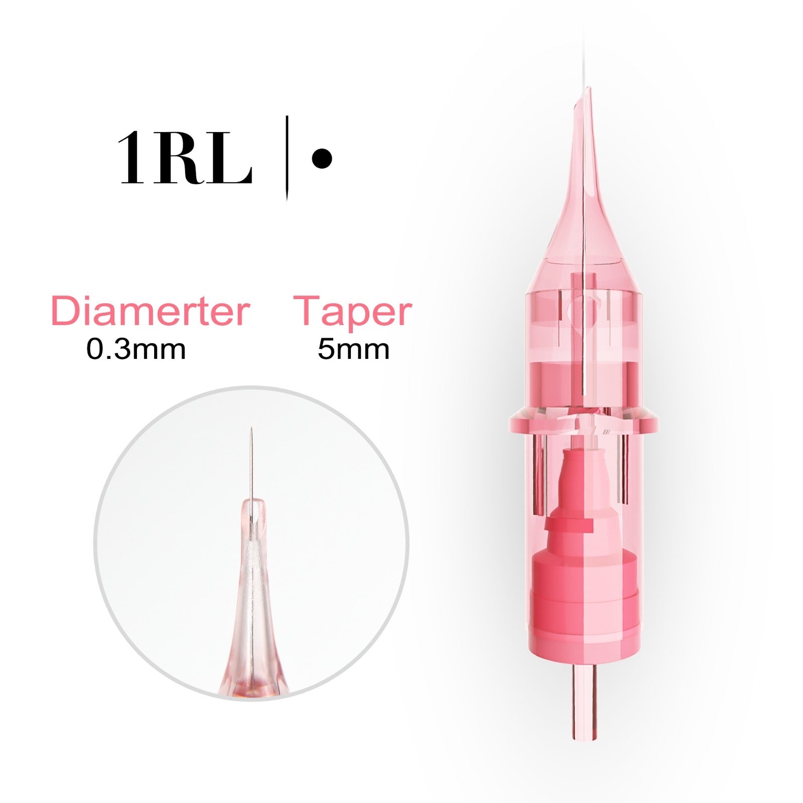 1RL PMU-nål 0,30mm taper 5mm för eyeliner och läppkontur, 10-pack