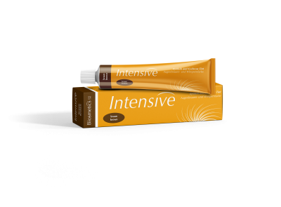 Intensive Brown 20ml bryn- och fransfärg i brun nyans, tub med förpackning från Biosmetics
