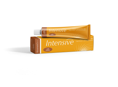 Intensive Graphite 20ml frans- och brynfärg i grafitgrå nyans, tub med förpackning från Biosmetics.