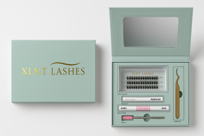 Easy Lashes Startkit D-Böj DIY Grön med fransar i tre längder, pincett, bond & seal samt remover